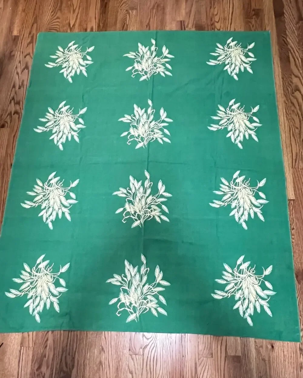 VTG Wilendur Green Tablecloth Yellow Wheat Pattern 53